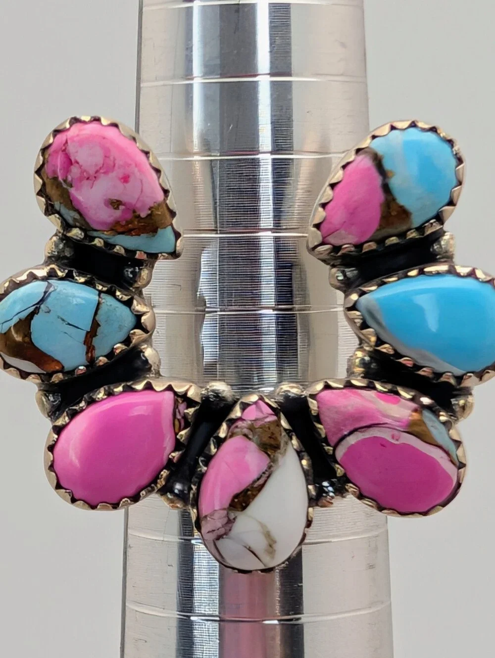 Cotton Candy Turquoise S925 Sterling Silver Naja Adjustable Ring